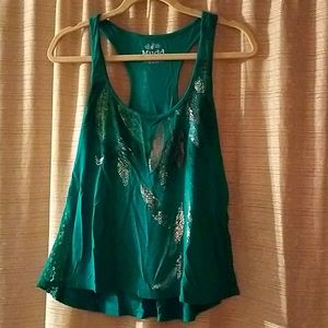 Teal Racerback Tee with Metallic Feathers